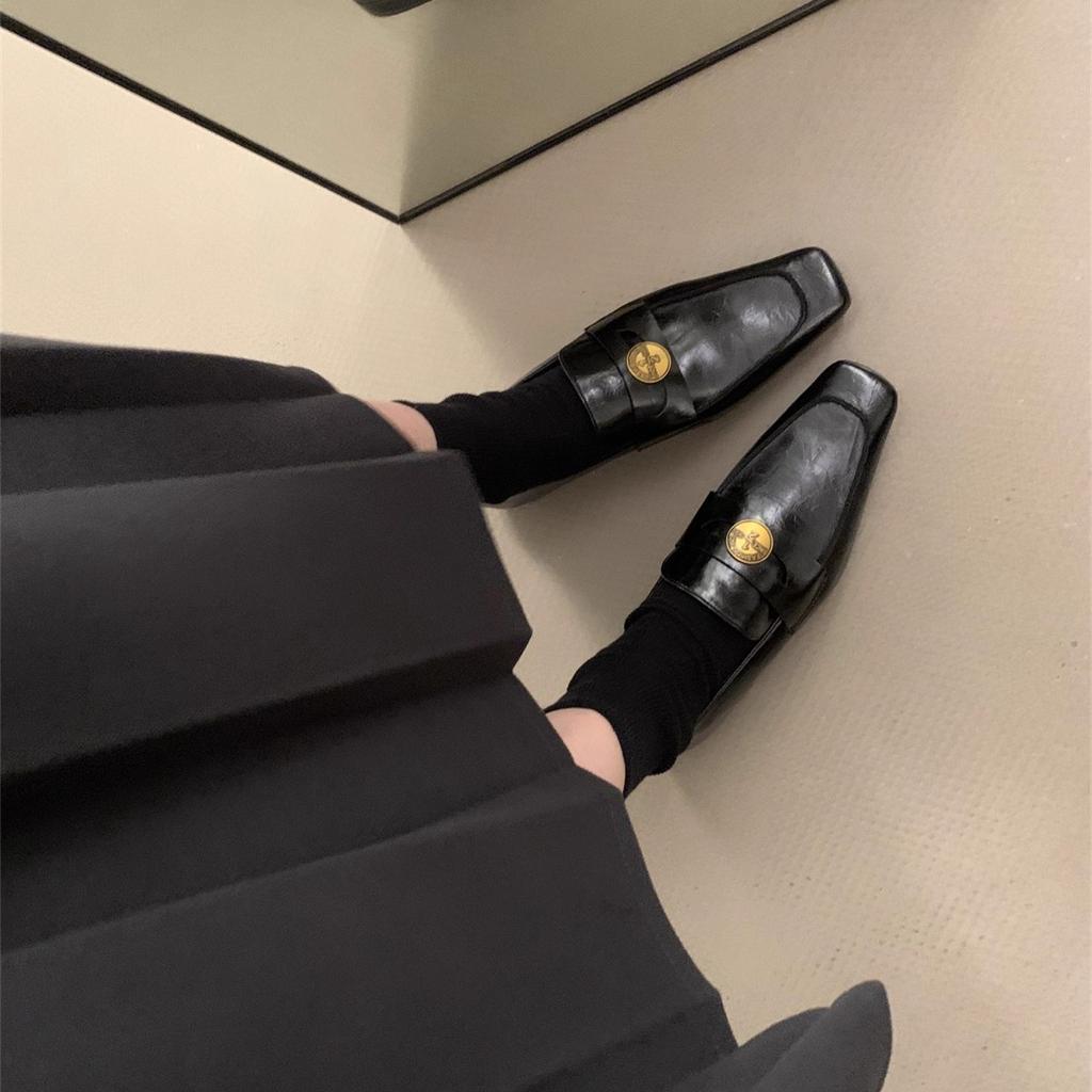 Vintage Mori Maillard brown deep-mouth small leather shoes women's 2025 spring and autumn soft-soled single shoes one pedal Muller shoes