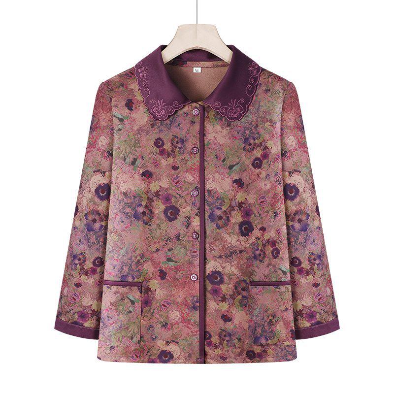 

Grandma s Autumn Long Sleeve Top - Loose, Thick Shirt for Middle-Aged & Elderly 3XL (for 125-135 jin)