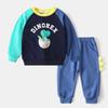 Spring and Autumn Kids Long-Sleeve Suit Boys' Patchwork Sleeve Dinosaur Sweatshirt Two-piece Set Baby Raglan Sleeve Casual Clothes