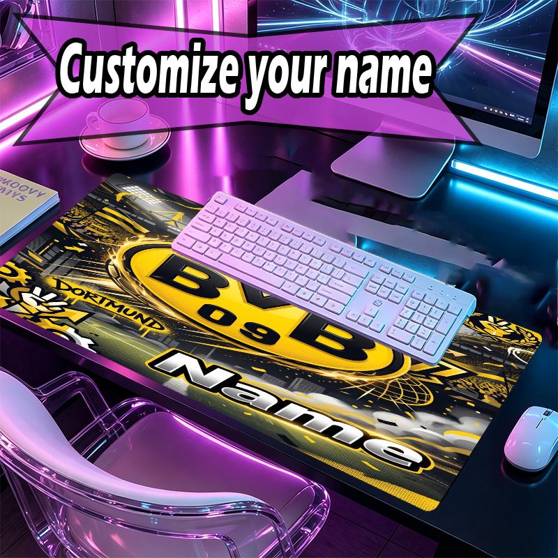 Custom Name Personalized Borussia Dortmund Bvb Pattern Mousepad, Laptop PC Desk Mat, Decorative Desk Mat for Home Keyboard Pad Gift