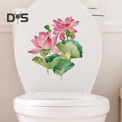Adesivo da Toilette Fiore di Loto Estivo Rimovibile Autoadesivo Impermeabile PVC Soggiorno Bagno Arte Murale Floreale Decorazione Decalcomania Coperchio Toilette