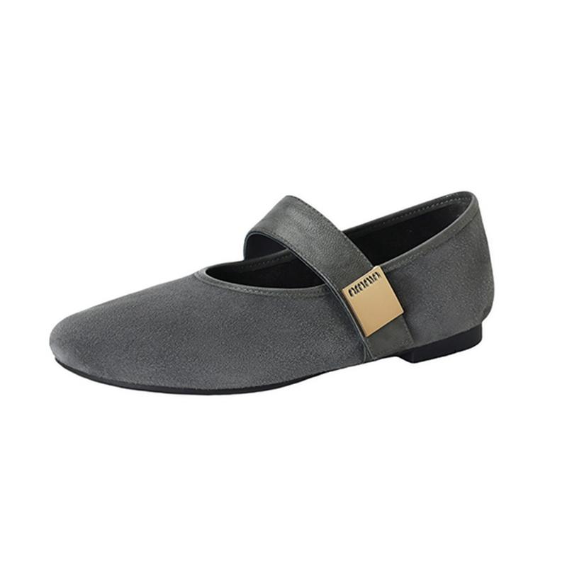 Fashion Women's new leather sheepskin round head metal belt buckle, low heel, large size, soft and comfortable Mary Jane single shoe