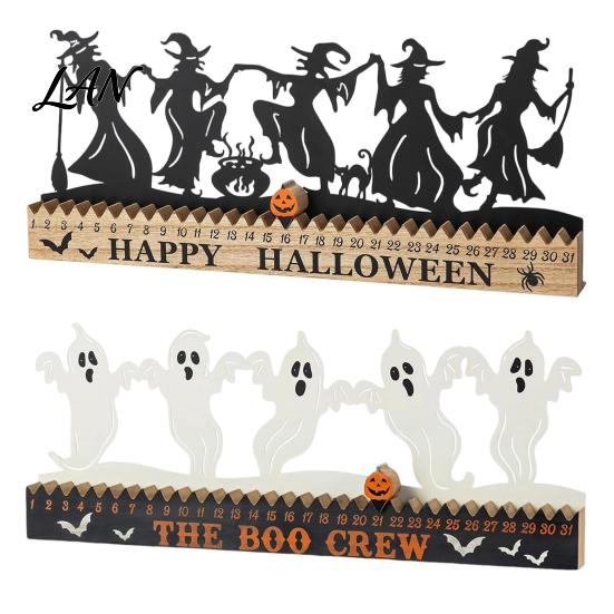 Halloween Office Decor Dancing Witch Countdown Table Ornament, Rustic Wooden Home Unique Holiday Calendar for Party Centerpiece, Spooky Haunted House