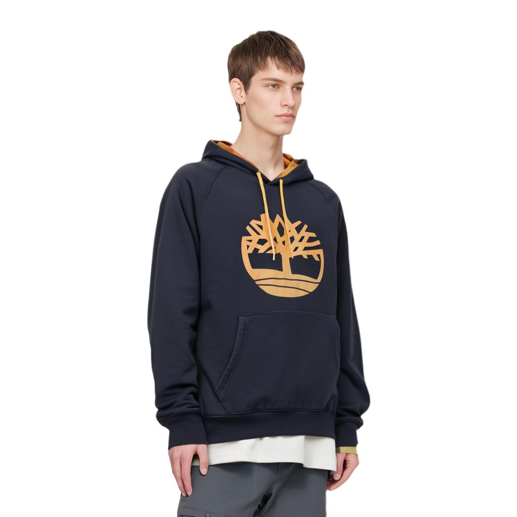 Timberland Logo Print Drawstring Hoodie Men Hoodies Blue A69WN-433