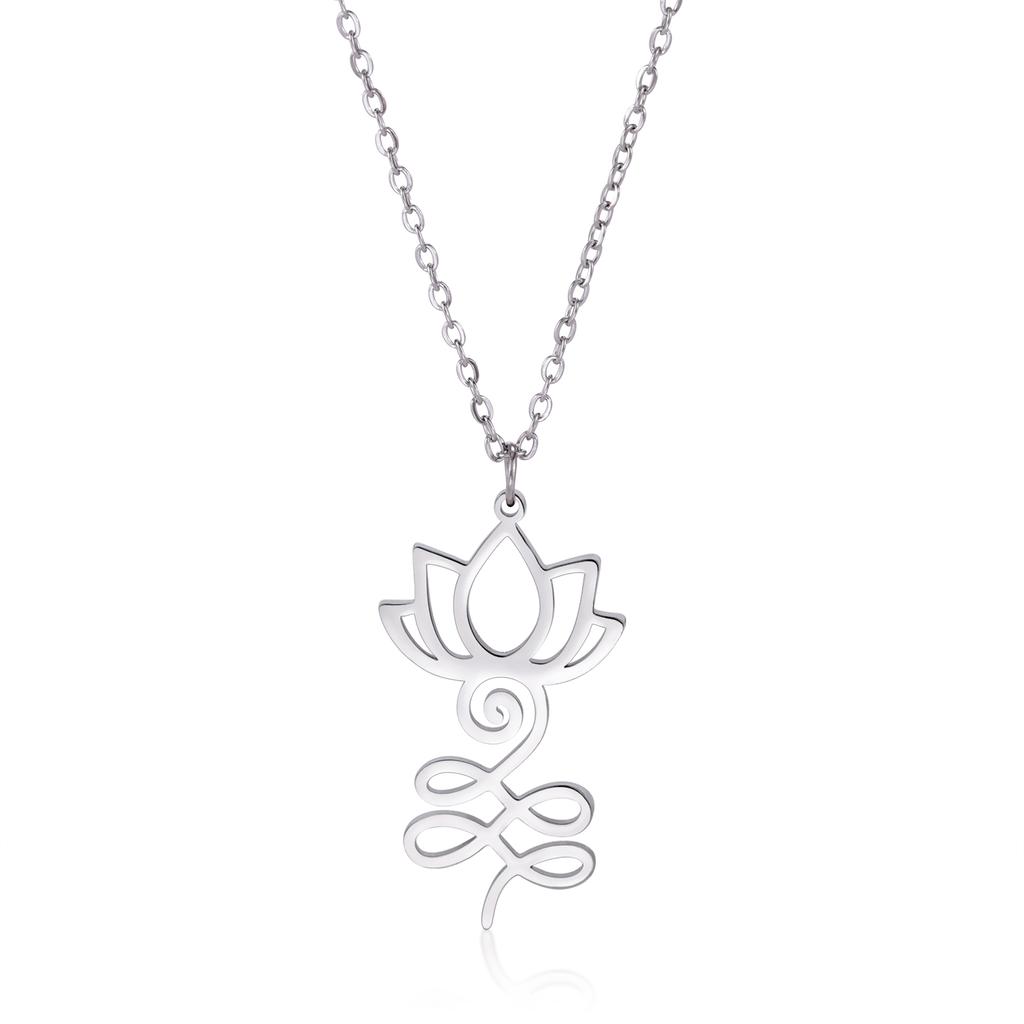Lotus Flower Yoga Pendant Necklace Stainless Steel Om Unalome Symbol Necklaces for Women Men Buddhist Amulet Jewelry