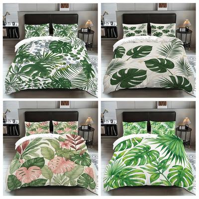 Bett Dreiteiliges Set, Digitaldruck-Bettbezug mit tropischen Pflanzen, Kissenbezug, Bettwäsche 3-teiliges Set