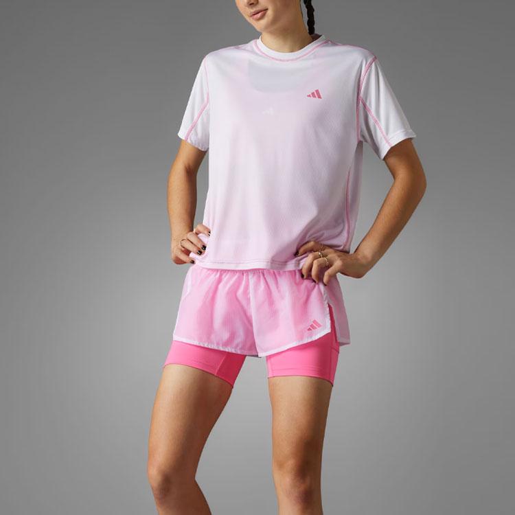 Adidas Verlaufstich Dekoratives Lauf-T-Shirt mit kurzen Ärmeln und überschnittenen Schultern Damen Tops Klares Rosa IP3560