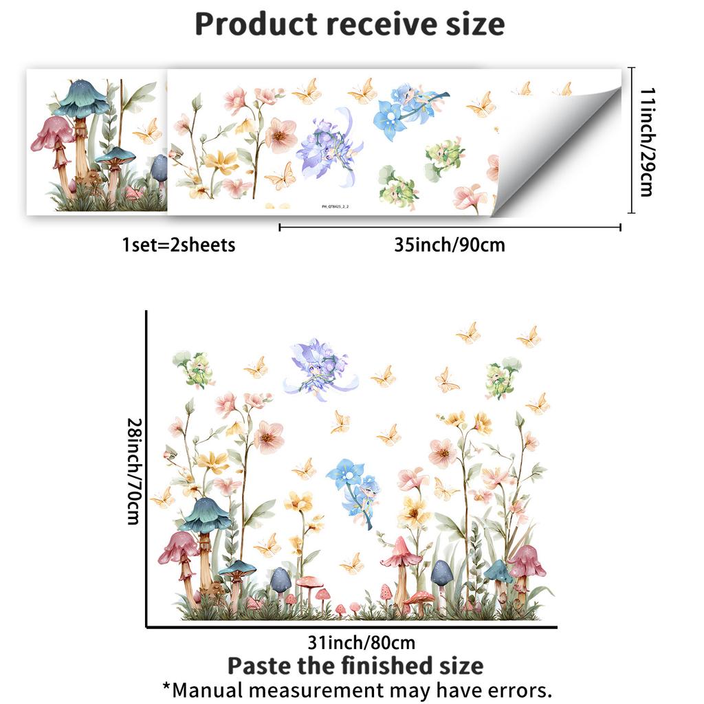 Creative Watercolor Floral Butterfly Fairy Wall Sticker for Living Room and Bedroom Background Decoration