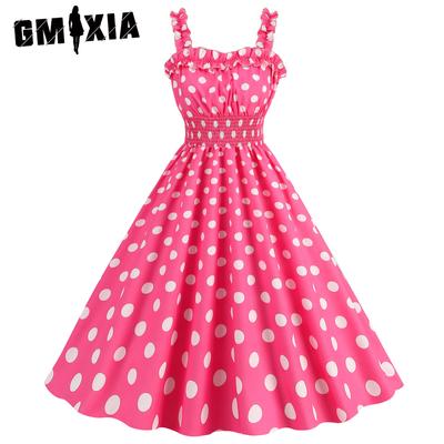 Sexy Halter Wrap Breast Polka Dot Print Lace A-line Dress