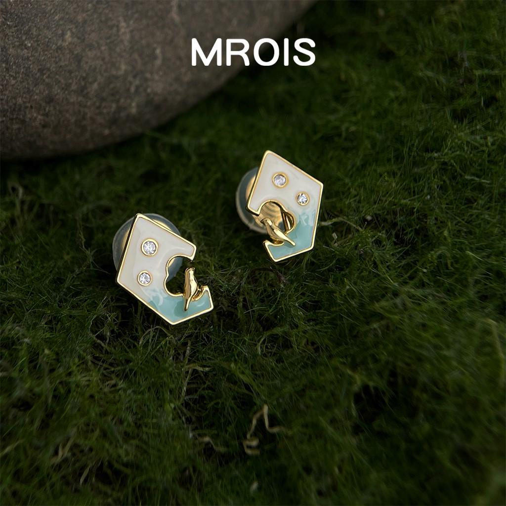 

Коллекция птиц: Геометрические серьги-пусеты из градиентной эмали и циркона - Легкая роскошь, литературный модный стиль