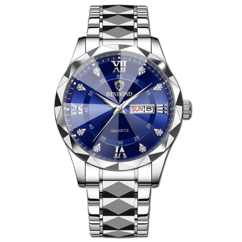 Herrenuhr Wasserdicht Leuchtende Uhr Rhombus Spitze Glas Doppelkalender Trend Freizeit Uhr Herren