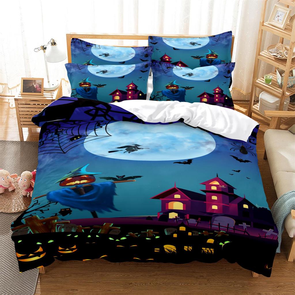 Halloween Bedding 3D Horror Pattern Duvet Cover Pillowcase 2/3pcs Single/double Bed Full-size Home Textile Teens Men Gift