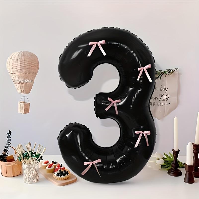 1pc Black Large Balloon Number 0-9 with Pink Bow Birthday Party Supplies Decorations Weddings Graduation Ceremonies Decoration
