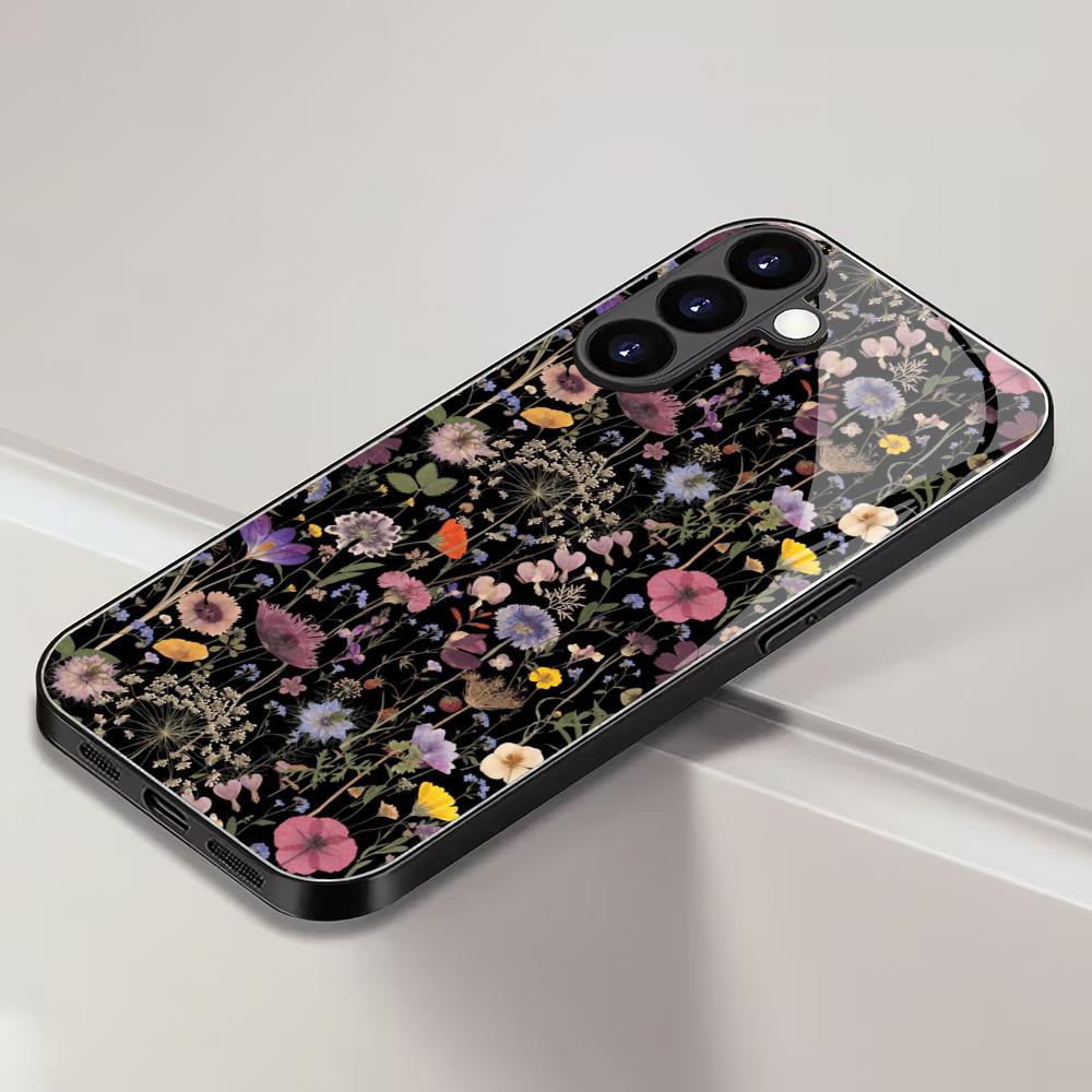 Flower and plant tempered glass phone case suitable for Samsung Galaxy S26 S25 S24 S23 S22 S20FE/Ultra/Plus anti drop back cover