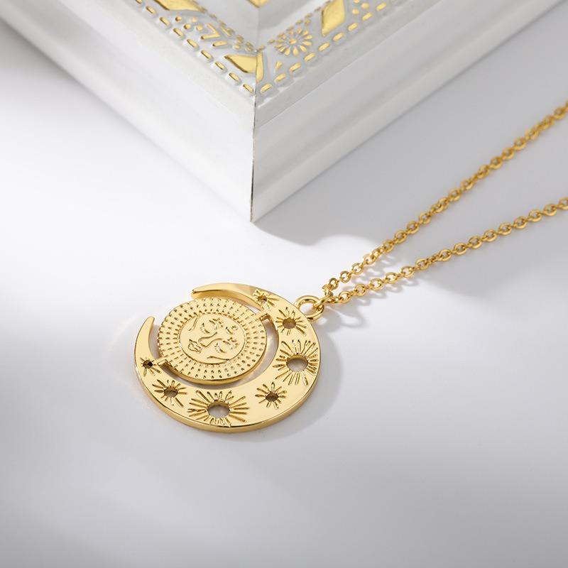 K gold-plated stainless steel simple sun and moon portrait necklace women's daily wear