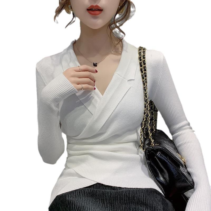 Suit Collar, Bottom Sweater for Women, Inner Wear, Autumn and Winter Slim-fitting Outer Wear, Pullover, Knitted Sweater, and Top, a Hair Girl.