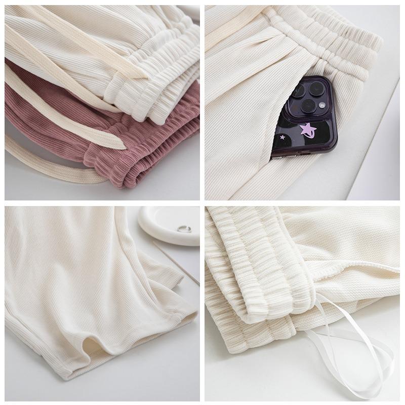 ! Maillard Wide-leg Pants Women's Spring and Autumn Trousers High Waist Loose Lace-up Straight Pants European Cotton Lint Sports Pants