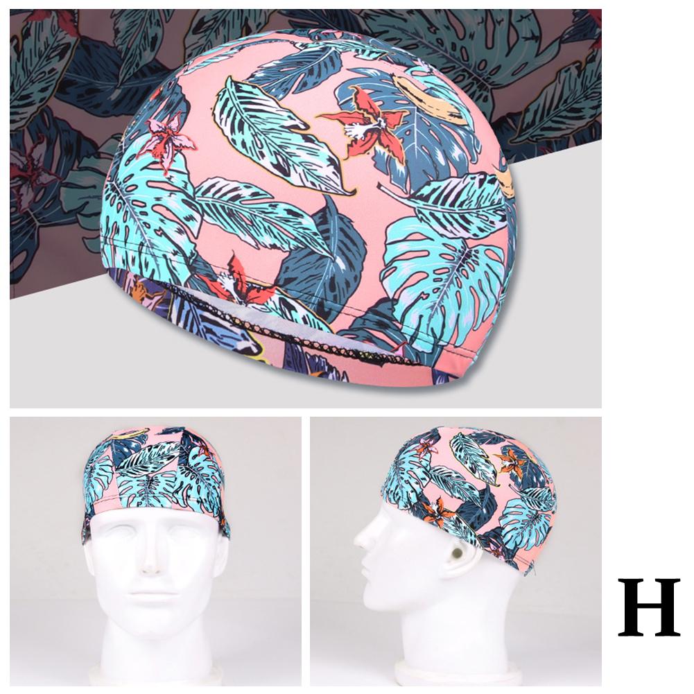 Adults Leaf Print Swimming Cap Ear Protection Non Slip Summer Pool Beach Swim Hat