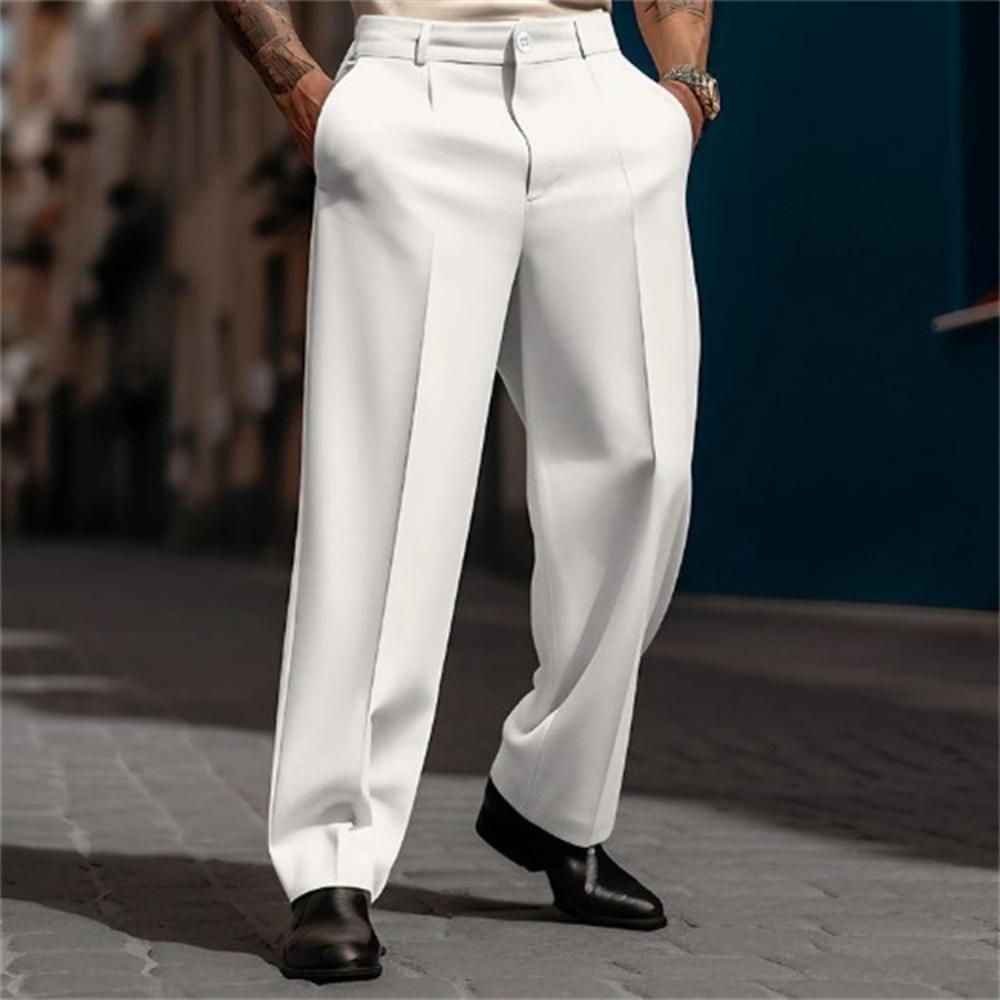 Men's Clothing Formal Slant Pocket Straight Solid Color Comfortable Breathable Outdoor Fashionable Trousers for Daily Outings