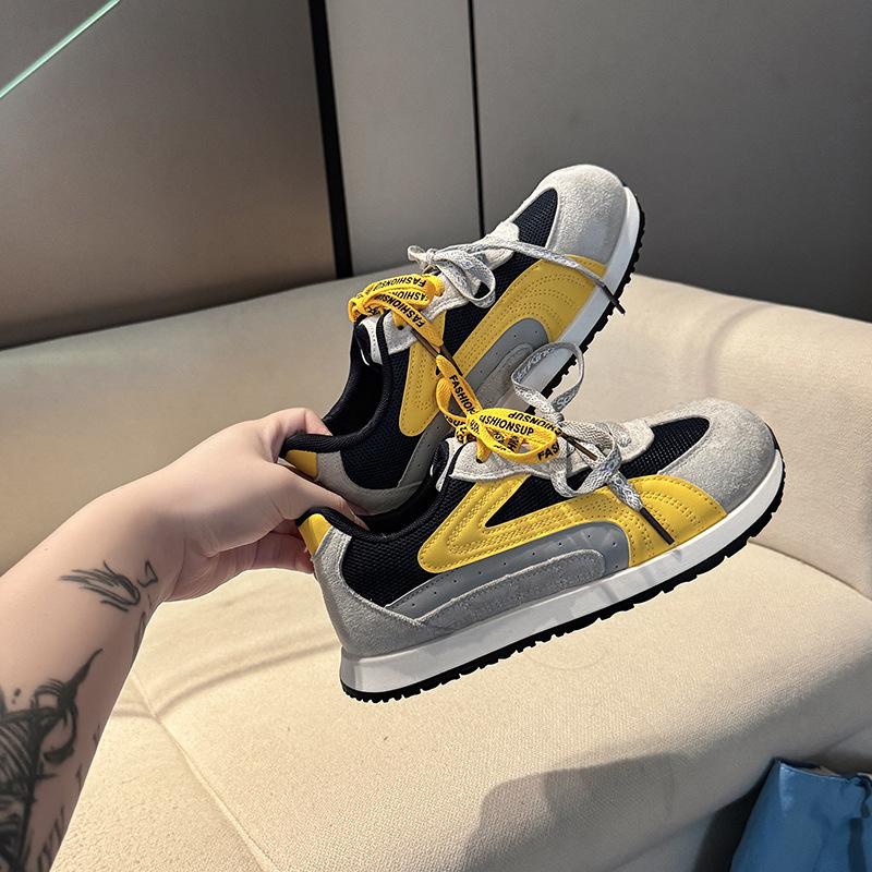 Scarpe da allenamento morale sportive comode con lacci e testa grande in abbinamento di colore, da donna, autunno e inverno, moda retrò versatile con fondo piatto traspirante casu