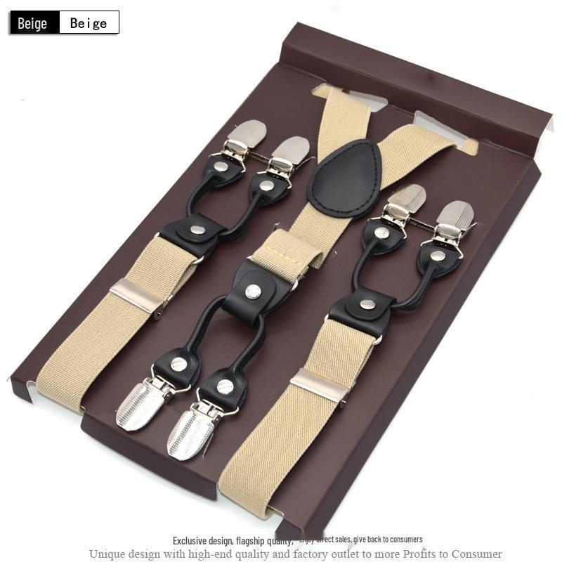Unisex 2.5cm Six-Clip Elastic Business Suspenders
