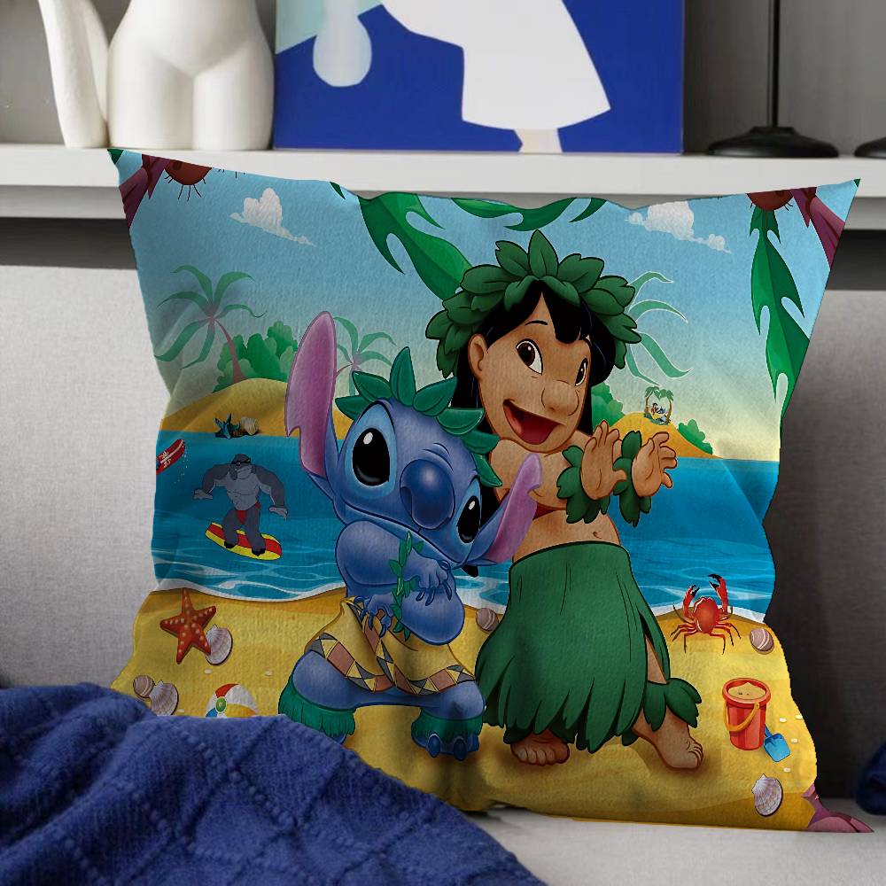

Cartoon S-Stitch And L-Lilo Cushion Cover Inches Farmhouse Decor Home Throw Pillow Covers For Couch Decorations 12x12Inch