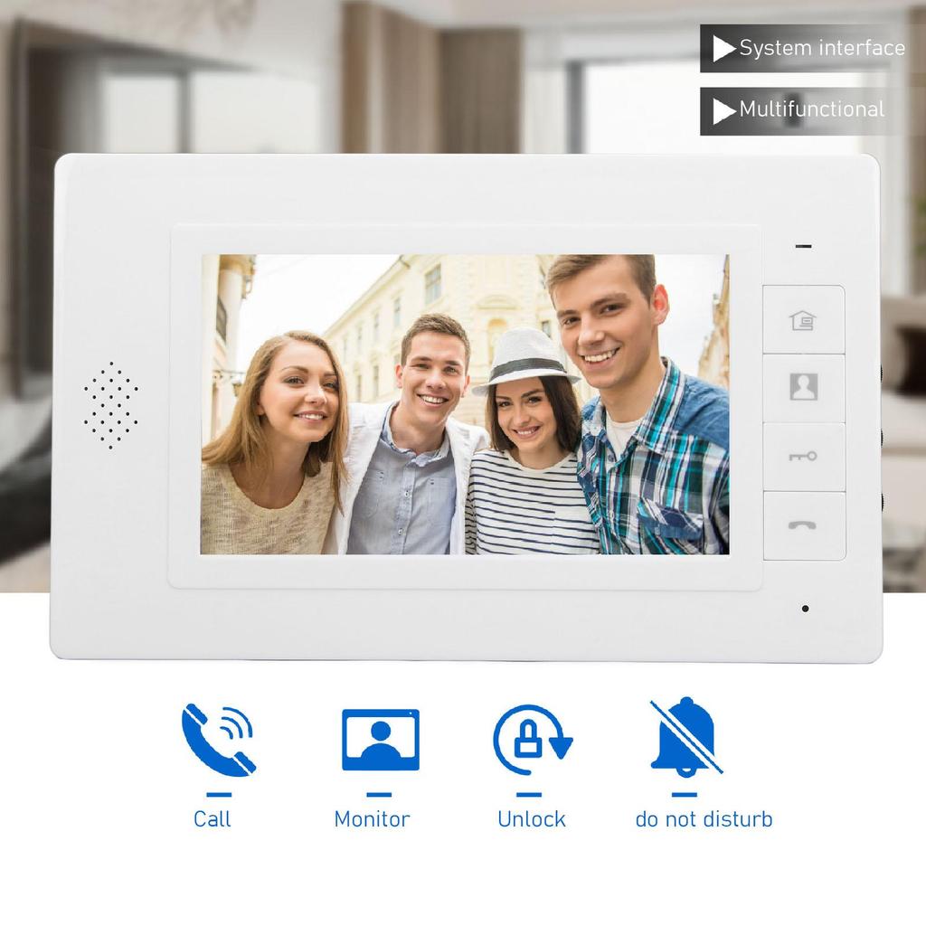 Video Doorbell 2 Pcs 7in TFT Screen Hands Free Call Monitor Night Vision Outdoor Camera Video