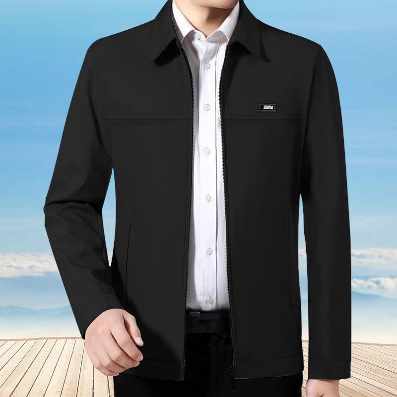 Men Spring Fall Lapel Collar Mid-aged Father Jacket Solid Color Long Sleeve Business Jacket Men Stylish Jacket Men Outerwear