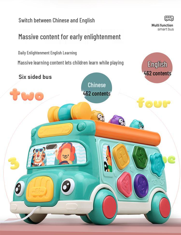 705 Kids' Whack-a-Mole Cartoon Bus: Bilingual Car Whacking Game
