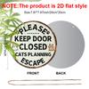 2D Flat Aluminum Cat Sign for Front Door, Keep Door Closed Sign for Home Front Door Wall Hanging Decor, Cat Warning Sign Decoration, Beware of Cat