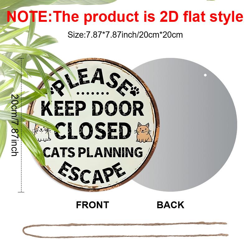 2D Flat Aluminum Cat Sign for Front Door, Keep Door Closed Sign for Home Front Door Wall Hanging Decor, Cat Warning Sign Decoration, Beware of Cat