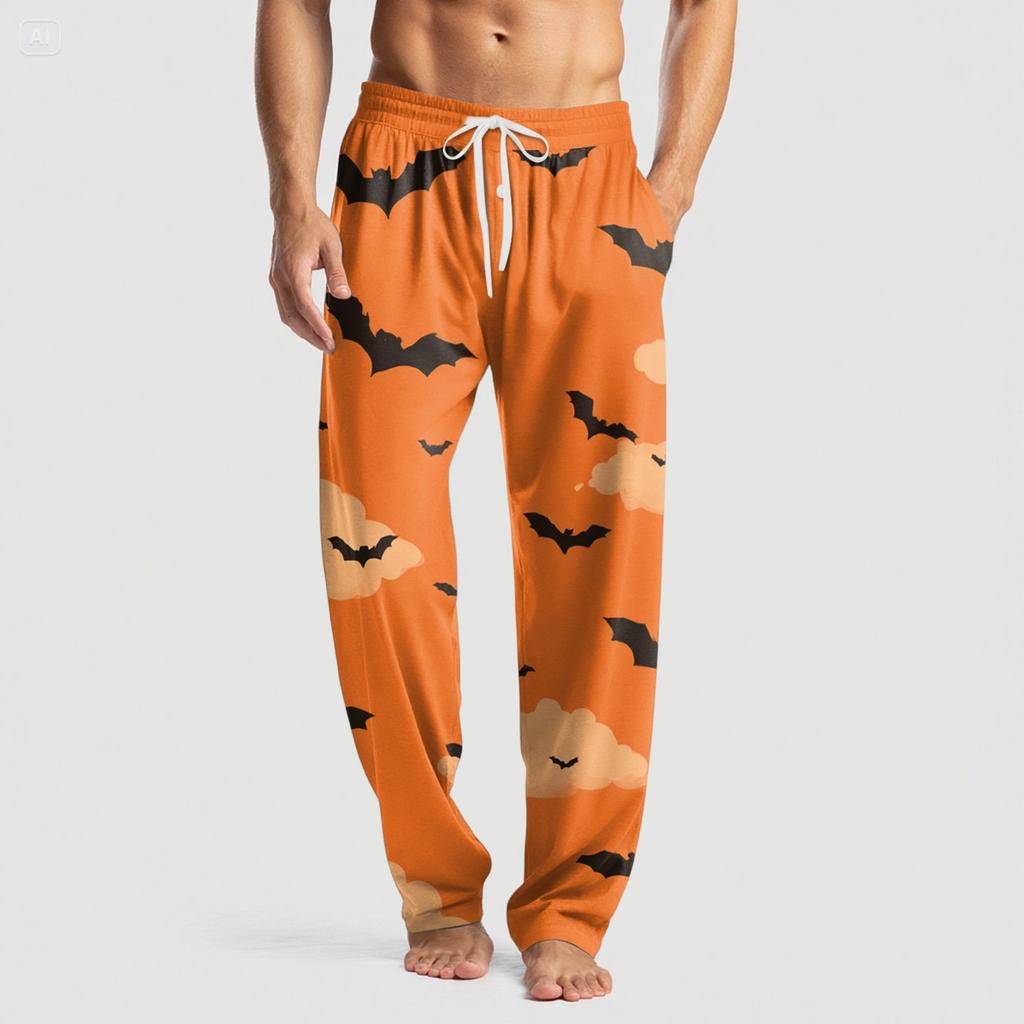 Men's Knitted Halloween Print Pocket Casual Pants Pajama Pants