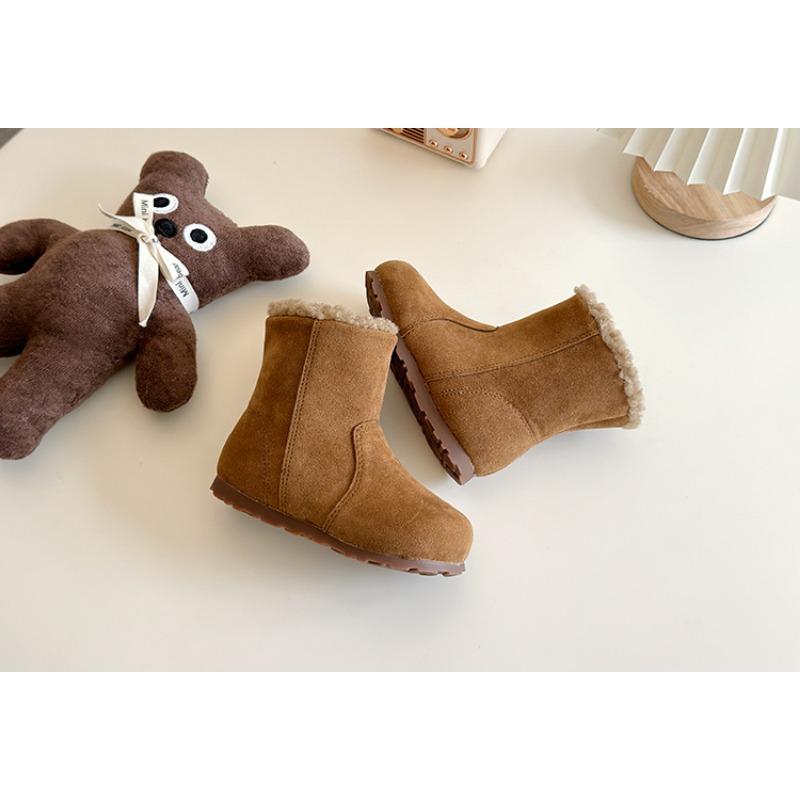 Vintage Korean Style Unisex Kids Winter Fleece Warm Non Slip Mid Calf Boots
