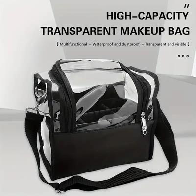 Make-up-Pinselhalter Rucksack Make-up-Künstler Reisekoffer Transparente Wasserdichte Kosmetik-Organizer-Tasche mit Verstellbarem Riemen und Trennwand