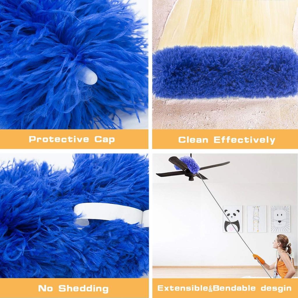 Professional Microfibre Dusters for Cleaning - Extendable 30-81" Cobweb Remover Kit Bendable Design for High Ceilings