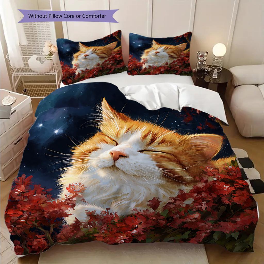Ginger Cat Pattern Bedding Quilt Set Quilt Cover Pillowcase Home Decoration Birthday Gift (1 * duvet cover + 2 * pillowcase, without core)