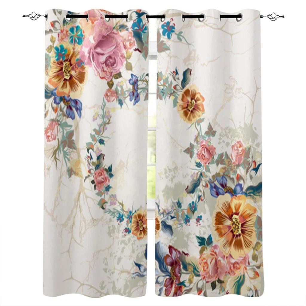 Retro Floral Tile Pattern Windows Curtains Living Room Bedroom Kitchen Curtains For Children Room Decor Curtains