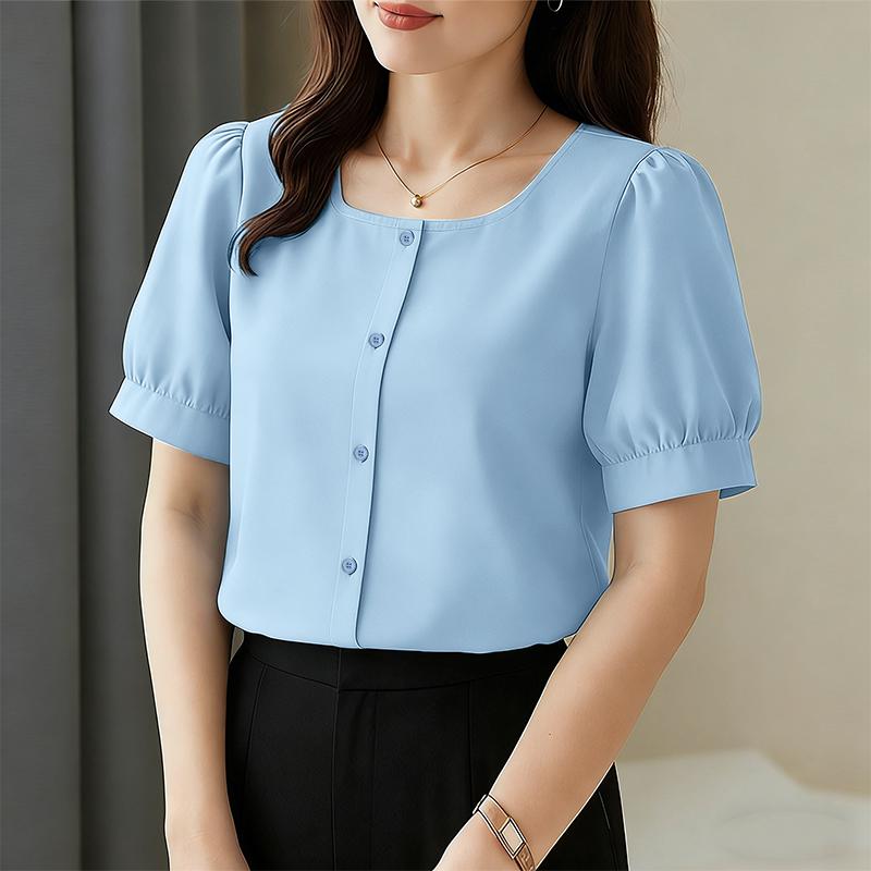 ZANZEA Women Casual Round Neck Solid Color Loose Half Sleeve Blouse S