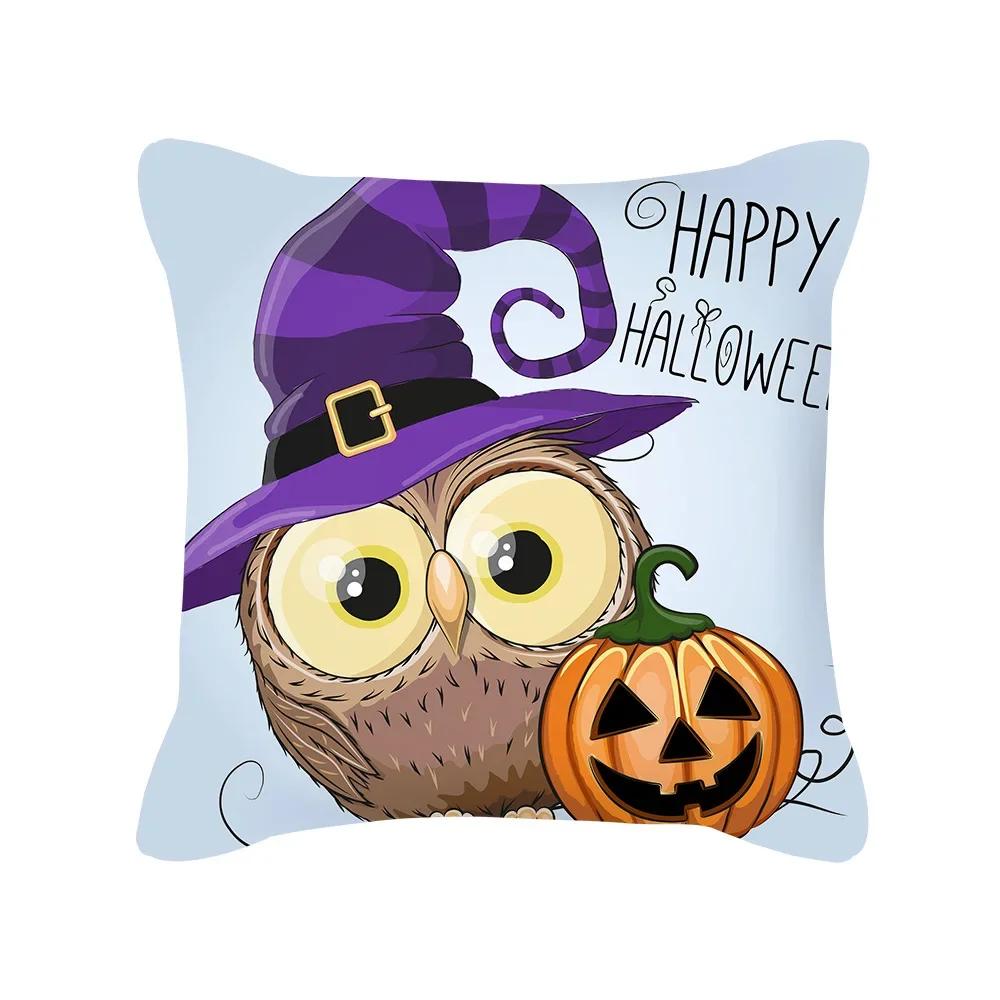 Halloween Cartoon Black Cat Ghost Pumpkin Print Cushion Cover For Home Living Room Sofa Decoration Square Pillowcase