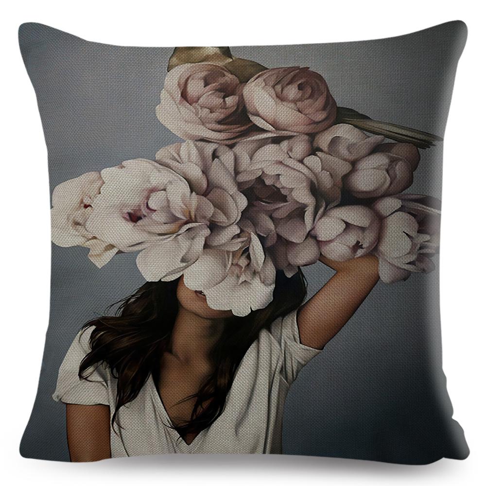 Sexy Flower Feather Women Cushion Cover Decor Harajuku Aesthetics Lady Double Print Pillowcase for Sofa Home Linen Pillow Case