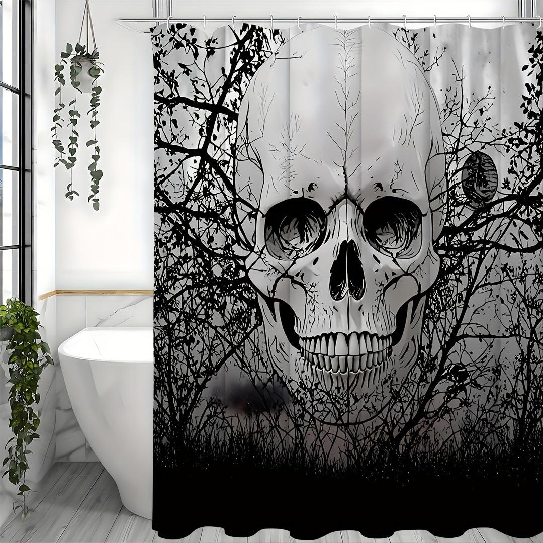 

Black And White Gradient Skull Shower Curtain Washable Dirt-Resistant Shower Head Waterproof Polyester Bath Curtain W60H190(CM)-1 Pcs