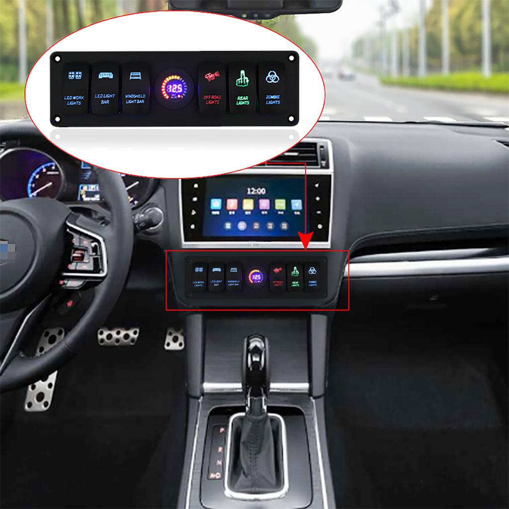 2024 Fargerike 12V 6 Gangs Vippebryter Panel Strømbryter LED Voltmeter RV Bil Marine Båt Bryter Panel Led Bryter Panel Auto