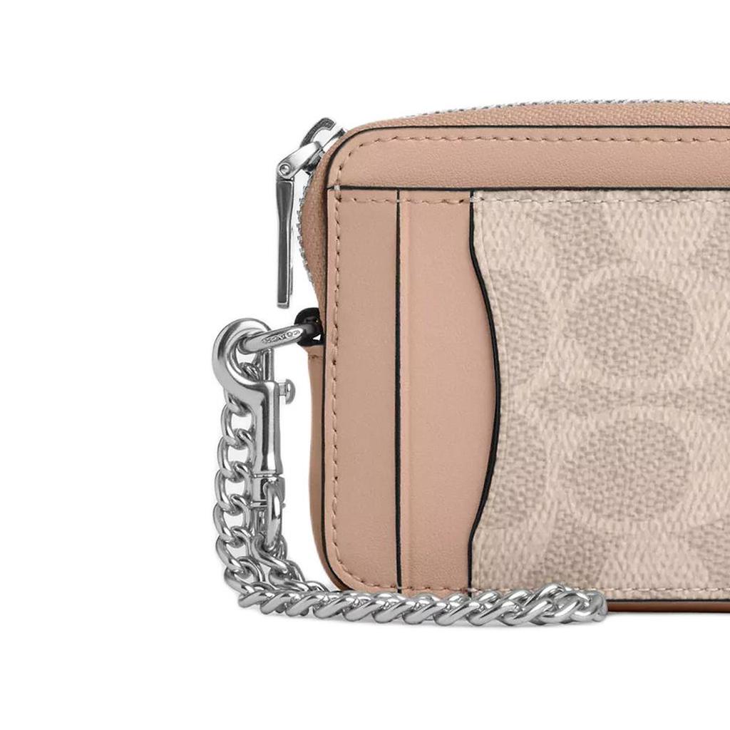 New COACH Coated Canvas Card Holder Mini Women's Sand & Taupe CW883-SVPWH