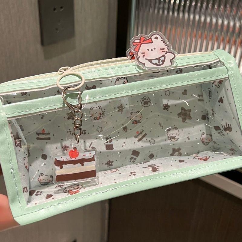 Cute Cat Star Transparent Pencil Case Large Capacity Student Stationery Zipper Pen Bag School Supplies Makeup Storage Bag