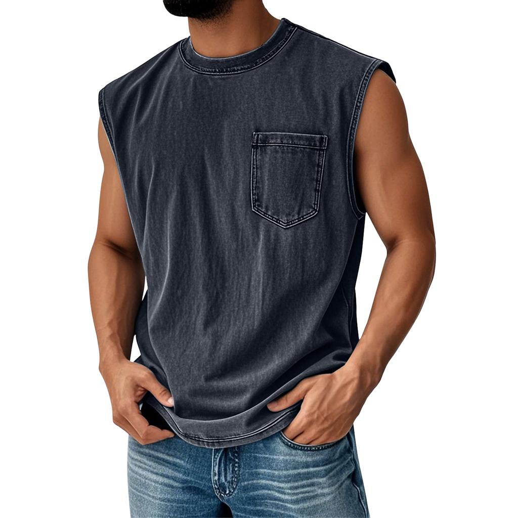 Men's Sleeveless Pocket Vest Men's Casual Fashion Sports Sleeveless Vest