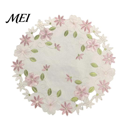 Cup Coaster Mat Embroidered Flower Placemat, Round Floral Heat Resistant Table Dinner Plate Placemat Protector for Dining Vase Wedding Party