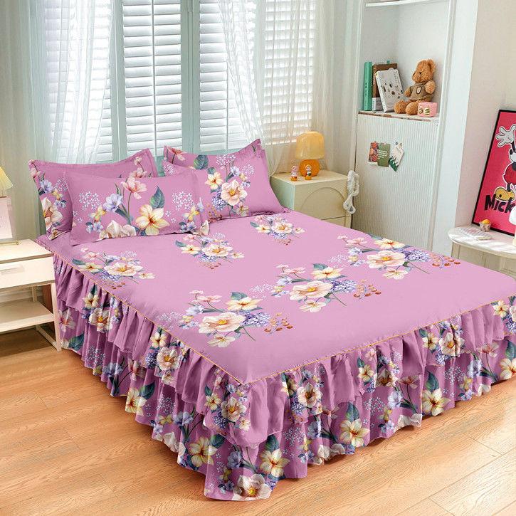 Bed Skirt Cotton Bedspread Set Embroidery Bed Dress Pillow Cases 3 Pieces/Set For King/Queen Double 1.5/1.8/2M Sheet Cover