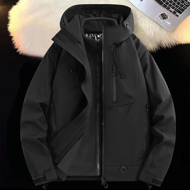 3-in-1 Workwear Hooded Jacket for Men's Outdoor Mountaineering Couples' Thickened Thermal Jacket