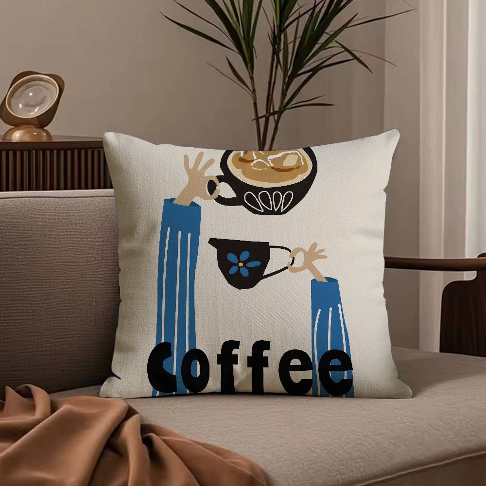 Creative Coffee Illustration Pillow Case Anti-dustmite Pillowcase Invisible zipper silky short plush Sofa cushion cover
