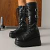 Belt Buckle Slope Heel Locomotive Boots Women's Winter New Thick-soled Large-size Muffin Punk Style High Boots